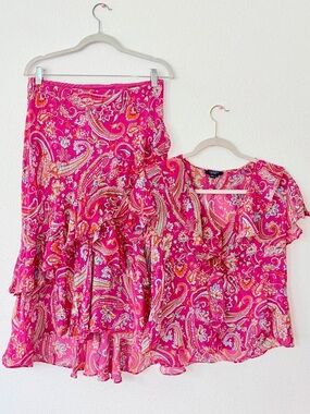 Y2K Pink Paisley Maxi Skirt and top set
